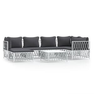 vidaXL 7 Piece Garden Lounge Set with Cushions White Steel