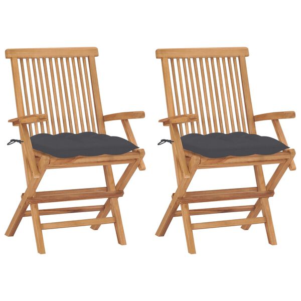 vidaXL Garden Chairs with Anthracite Cushions 2 pcs Solid Teak Wood