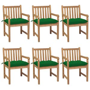 vidaXL Garden Chairs 6 pcs with Green Cushions Solid Teak Wood