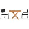 vidaXL 3 Piece Garden Dining Set Poly Rattan & Solid Acacia Wood Black