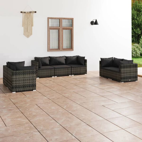 vidaXL 7 Piece Garden Lounge Set with Cushions Poly Rattan Grey