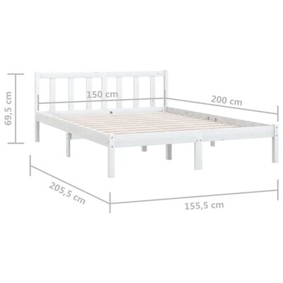 vidaXL Bed Frame without Mattress White Solid Wood Pine King Size