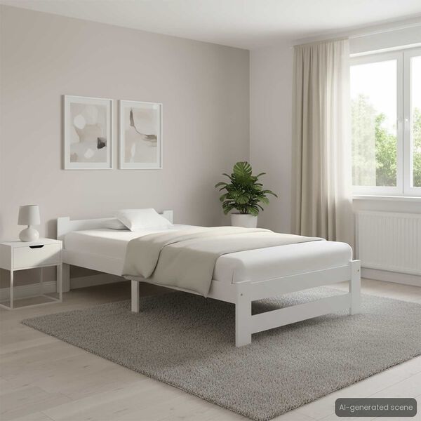 vidaXL Bed Frame without Mattress White Solid Pine Wood 100x200 cm