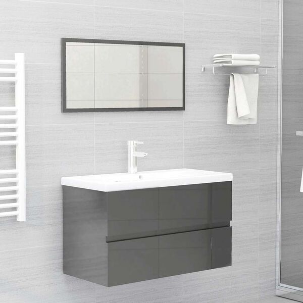 vidaXL 2 Piece Bathroom Furniture Set High Gloss Grey Engineered Wood