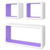 3 White-purple MDF Floating Wall Display Shelf Cubes Book/DVD Storage
