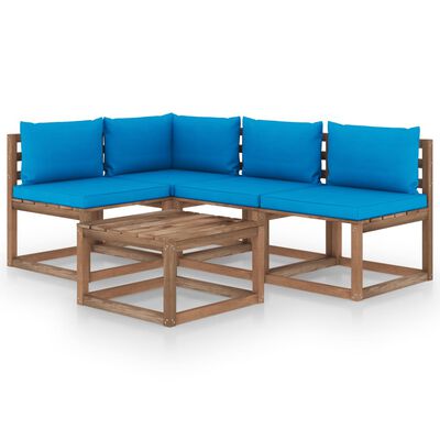 vidaXL 5 Piece Garden Lounge Set with Light Blue Cushions