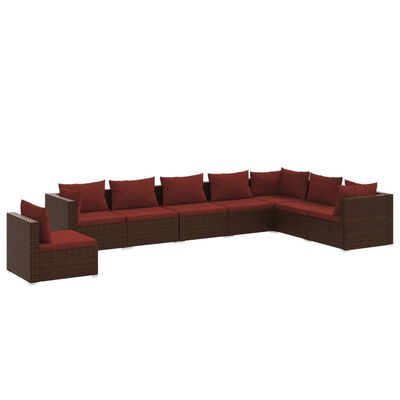 vidaXL 8 Piece Garden Lounge Set with Cushions Poly Rattan Brown