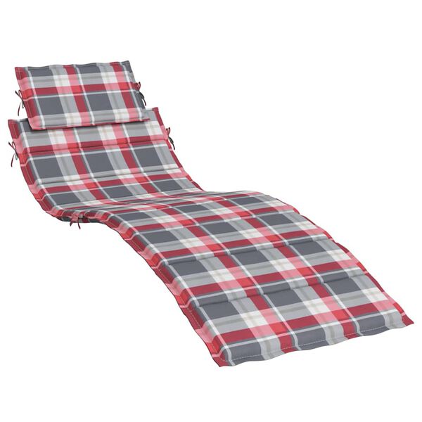 vidaXL Sun Lounger Cushion Red Check Pattern 186x58x4cm Oxford Fabric