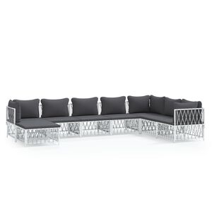vidaXL 8 Piece Garden Lounge Set with Cushions White Steel