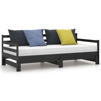 vidaXL Pull-out Day Bed Black Solid Pinewood 2x