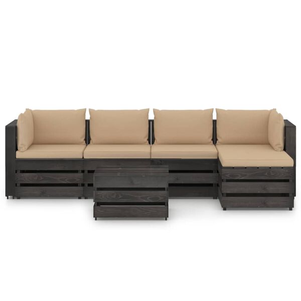 vidaXL 6 Piece Garden Lounge Set with Cushions Grey Impregnated Wood