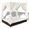 vidaXL Outdoor Lounge Bed with Curtains Poly Rattan Brown