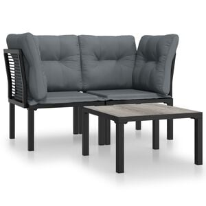 vidaXL 3 Piece Garden Lounge Set Black and Grey Poly Rattan