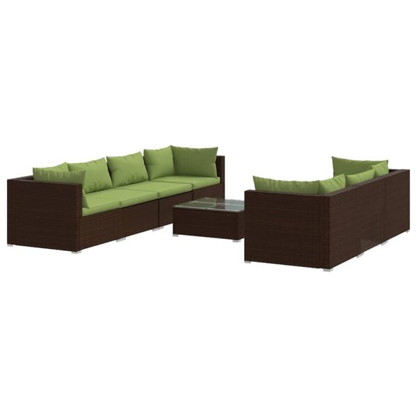 vidaXL 8 Piece Garden Lounge Set with Cushions Poly Rattan Brown