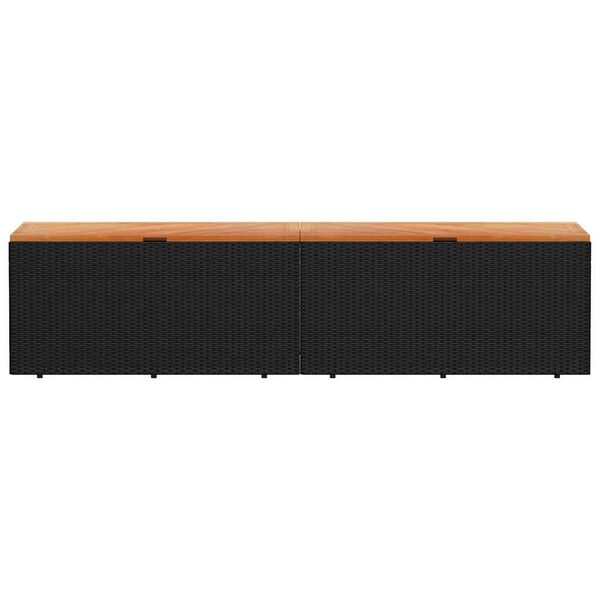 vidaXL Garden Storage Box Black 220x50x54 cm Poly Rattan Acacia Wood