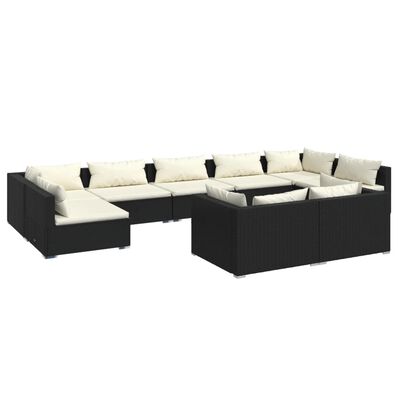 vidaXL 9 Piece Garden Lounge Set with Cushions Black Poly Rattan