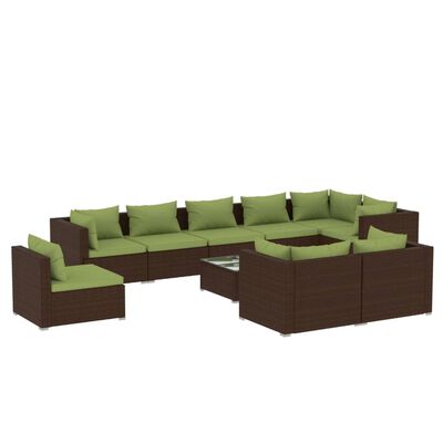 vidaXL 10 Piece Garden Lounge Set with Cushions Poly Rattan Brown