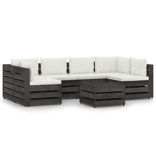 vidaXL 7 Piece Garden Lounge Set with Cushions Grey Impregnated Wood