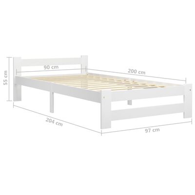 vidaXL Bed Frame without Mattress White Solid Pine Wood 90x200 cm