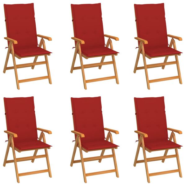 vidaXL Garden Chairs 6 pcs with Red Cushions Solid Teak Wood