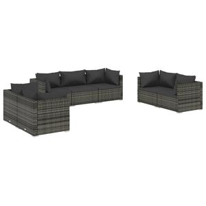 vidaXL 7 Piece Garden Lounge Set with Cushions Poly Rattan Grey