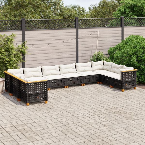 vidaXL 10 Piece Garden Sofa Set with Cushions Black Poly Rattan