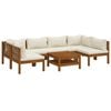 vidaXL 7 Piece Garden Lounge Set with Cream Cushion Solid Acacia Wood