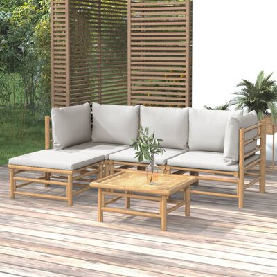 vidaXL 5 Piece Garden Lounge Set with Light Grey Cushions Bamboo