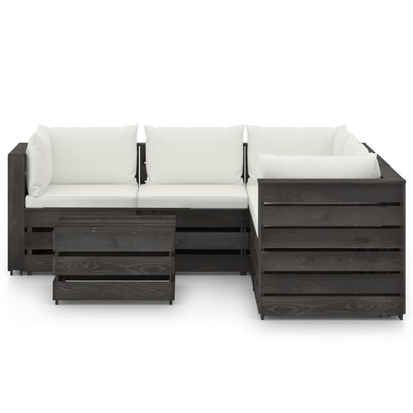 vidaXL 6 Piece Garden Lounge Set with Cushions Grey Impregnated Wood