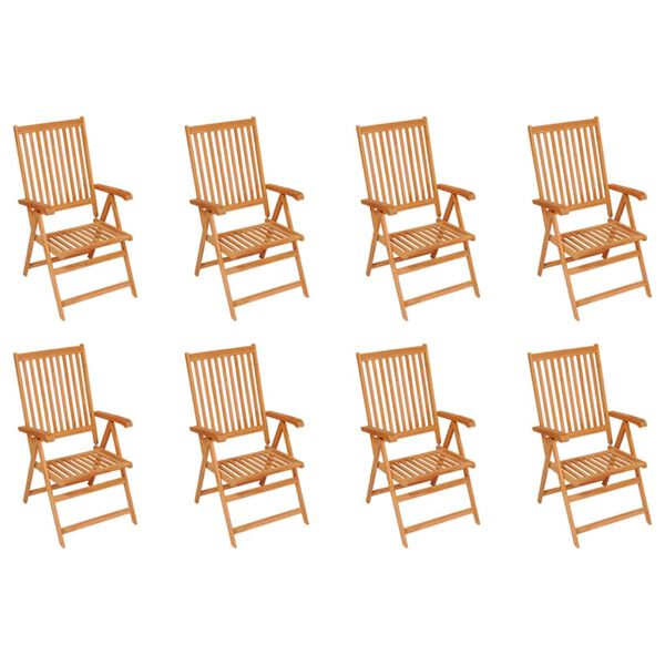vidaXL Reclining Garden Chairs with Cushions 8 pcs Solid Teak Wood
