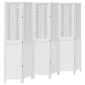 vidaXL Room Divider 6 Panels White Solid Wood Paulownia