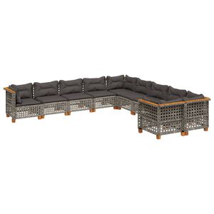 vidaXL 10 Piece Garden Sofa Set with Cushions Grey Poly Rattan