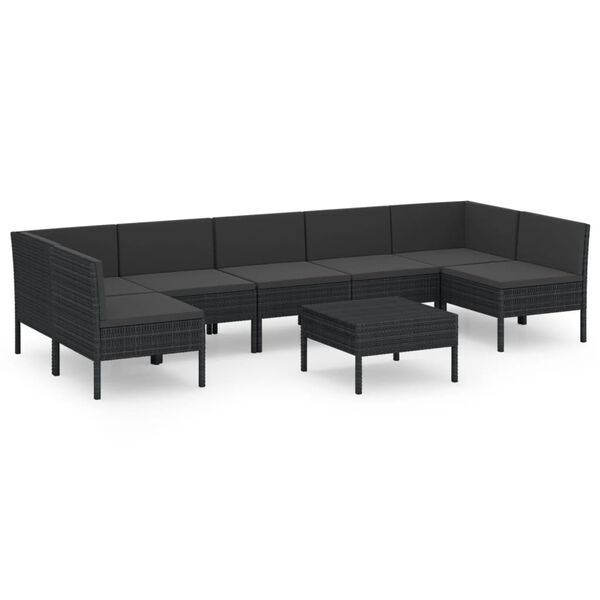 vidaXL 8 Piece Garden Lounge Set with Cushions Poly Rattan Black