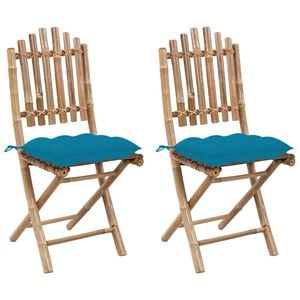 vidaXL Folding Chairs 2 pcs with Cushions Bamboo