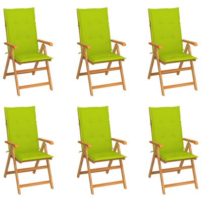 vidaXL Garden Chairs 6 pcs with Bright Green Cushions Solid Teak Wood