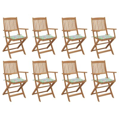 vidaXL Folding Outdoor Chairs with Cushions 8 pcs Solid Acacia Wood