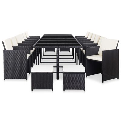 vidaXL 17 Piece Outdoor Dining Set with Cushions Poly Rattan Black
