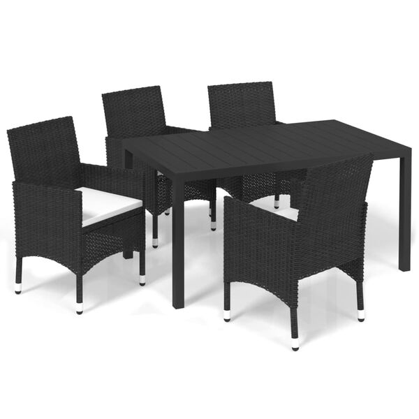 vidaXL 5 Piece Garden Dining Set with Cushions Poly Rattan Black