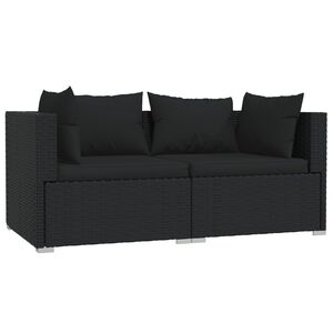 vidaXL 2-seater Sofa | Black | PE rattan, steel, polyester