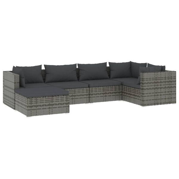 vidaXL 6 Piece Garden Lounge Set with Cushions Poly Rattan Grey
