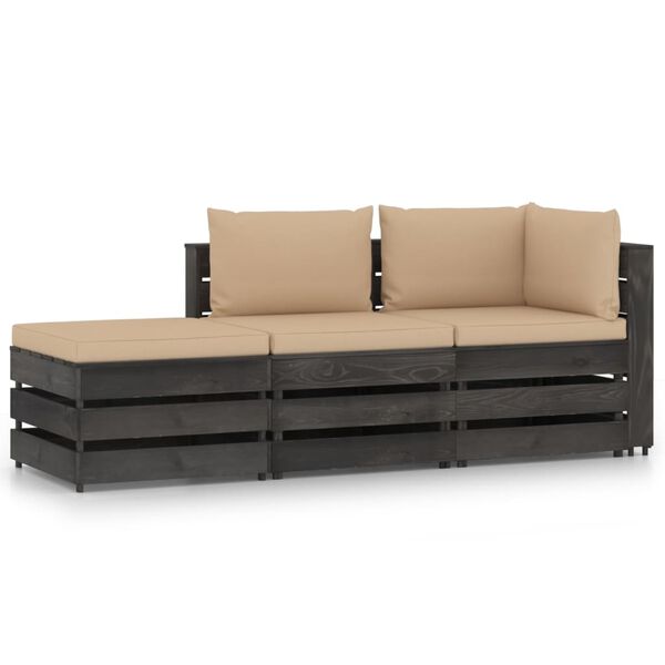 vidaXL 3 Piece Garden Lounge Set with Cushions Grey Impregnated Wood