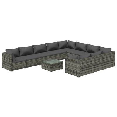 vidaXL 11 Piece Garden Lounge Set with Cushions Poly Rattan Grey