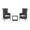 vidaXL 3 Piece Garden Dining Set with Cushions Black Poly Rattan