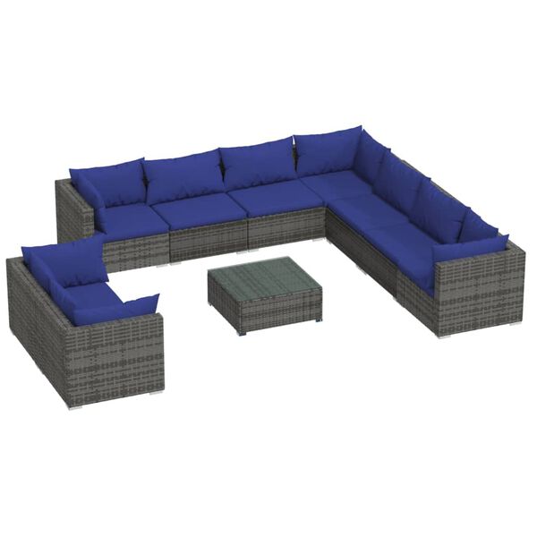vidaXL 10 Piece Garden Lounge Set with Cushions Grey Poly Rattan