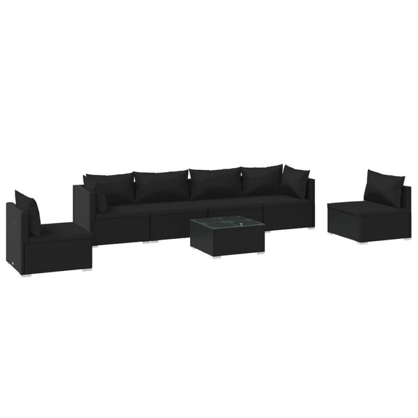 vidaXL 7 Piece Garden Lounge Set with Cushions Poly Rattan Black