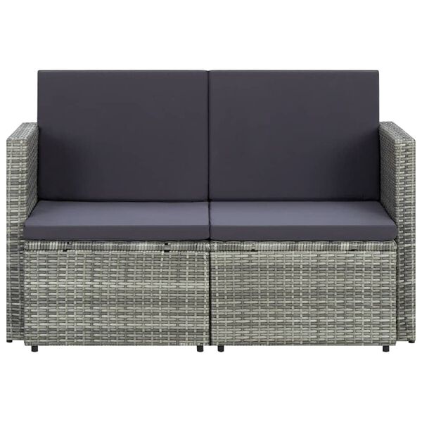 vidaXL 2 Seater Garden Sofa with Cushions Grey Poly Rattan