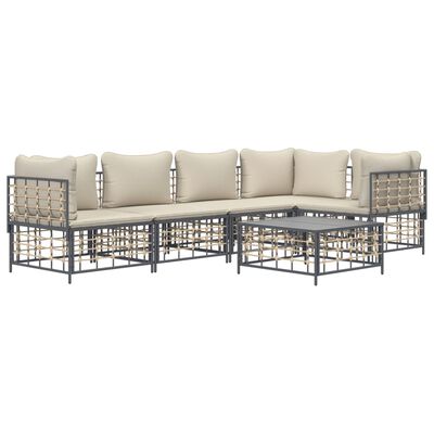 vidaXL 6 Piece Garden Lounge Set with Cushions Anthracite Poly Rattan