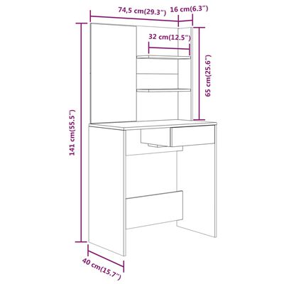 vidaXL Dressing Table with Mirror White 74.5x40x141 cm