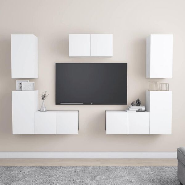 vidaXL 7 Piece TV Cabinet Set White Engineered Wood