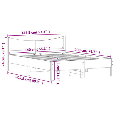 vidaXL Bed Frame White 140x200 cm Solid Wood Pine